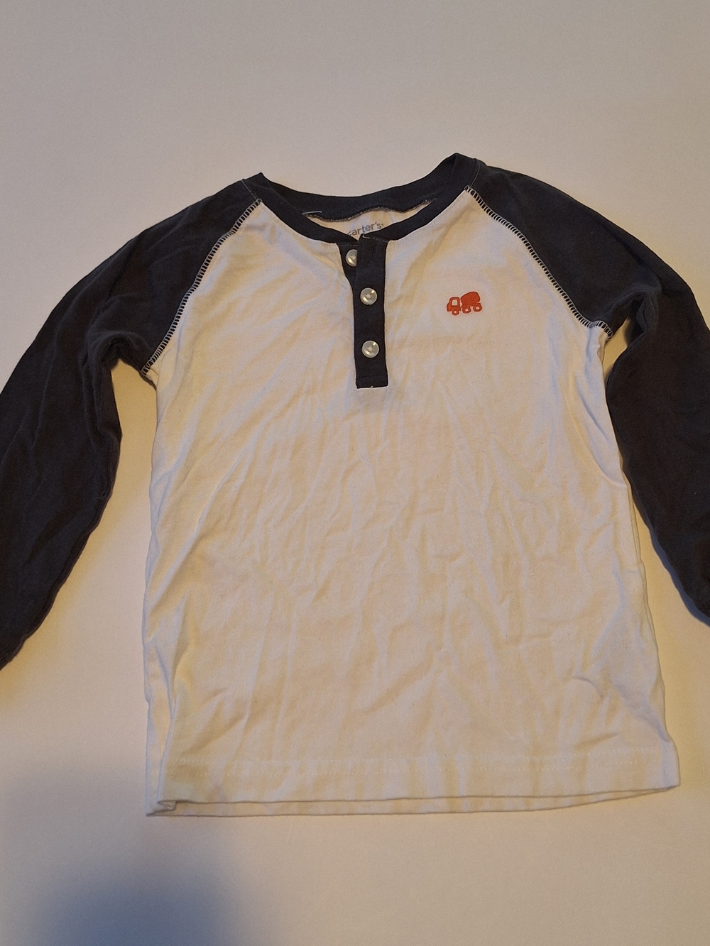 Carter's Boys White & Navy Long-Sleeve Henley Shirt Size 3T